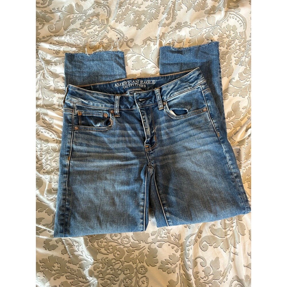 Dark Blue American Eagle Straight Crop Denim Jeans